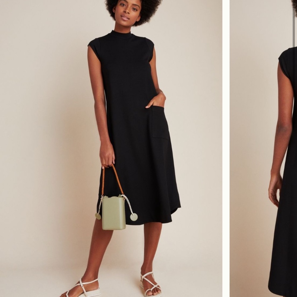 Anthropologie Black Midi Dress with Pocket